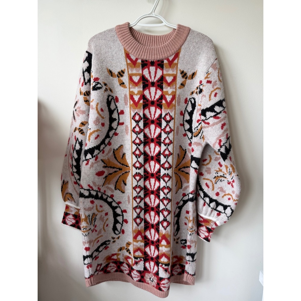 VICI Womens Southwestern Geometric Knit Sweater Dress Pink Red Large